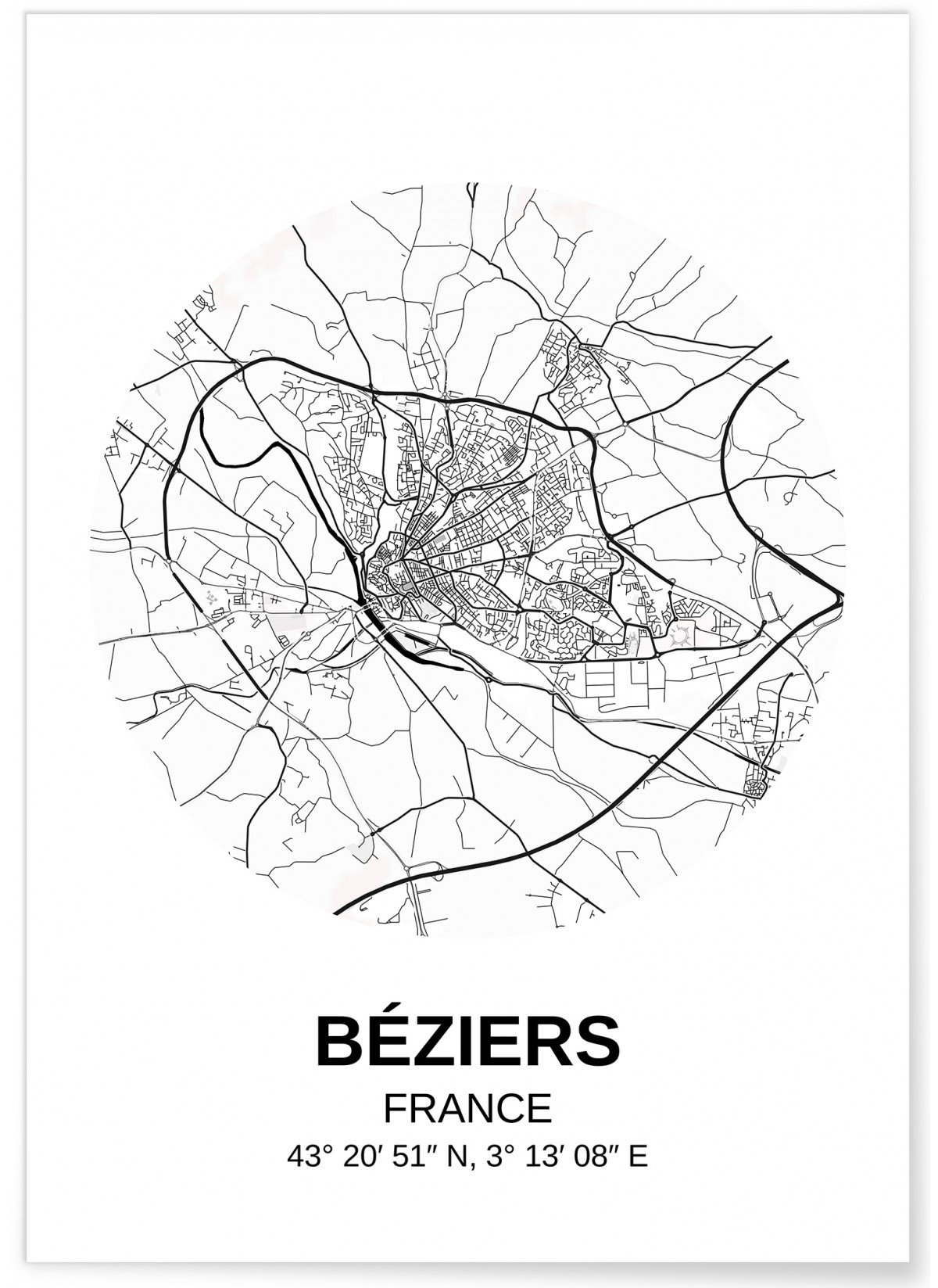 Affiche Carte Béziers