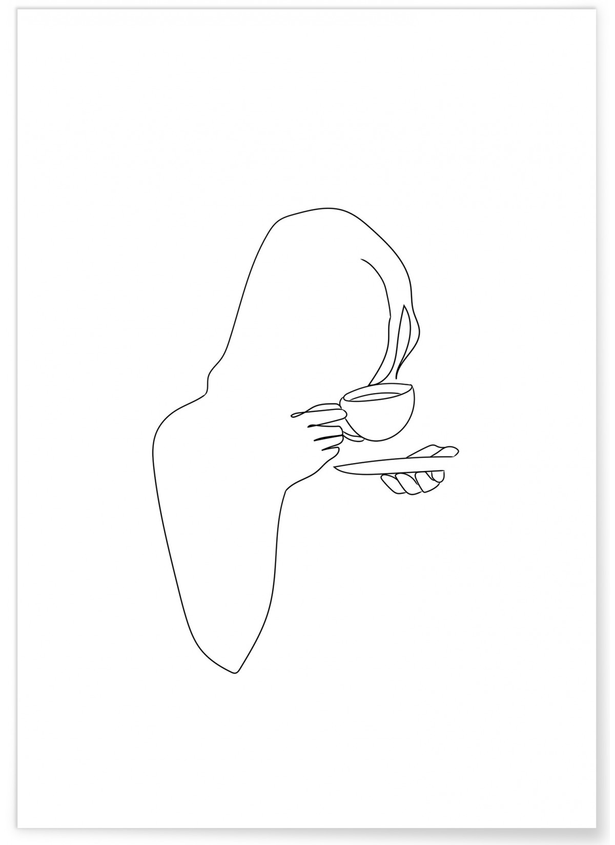 Affiche Line art Women Drinking Coffee