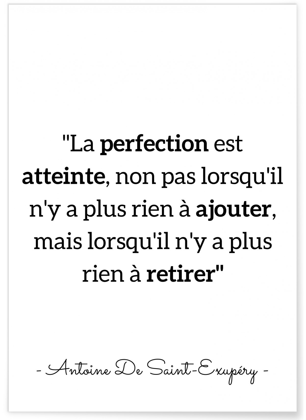 Affiche Antoine Saint-Exupéry : "La perfection est atteinte..."