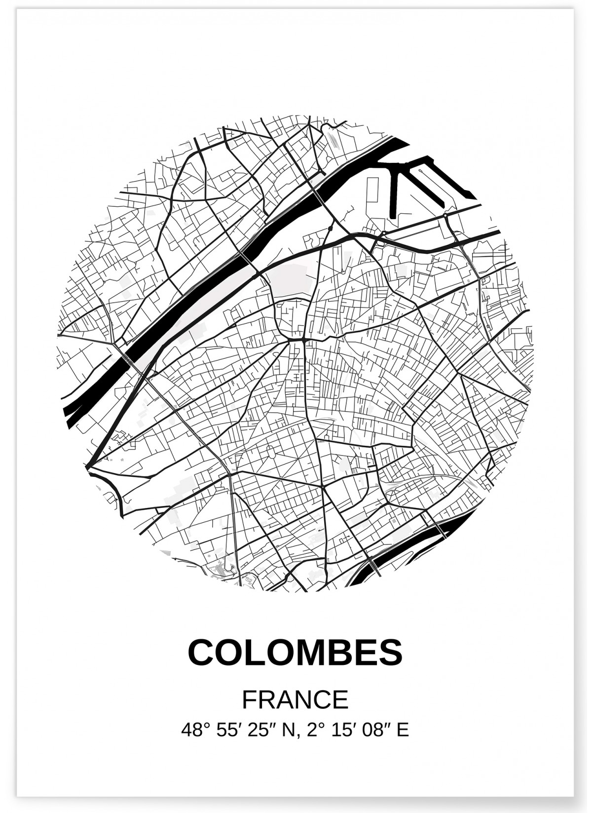 Carte Colombes, Affiche Ville à afficher dans le salon | L’Afficherie