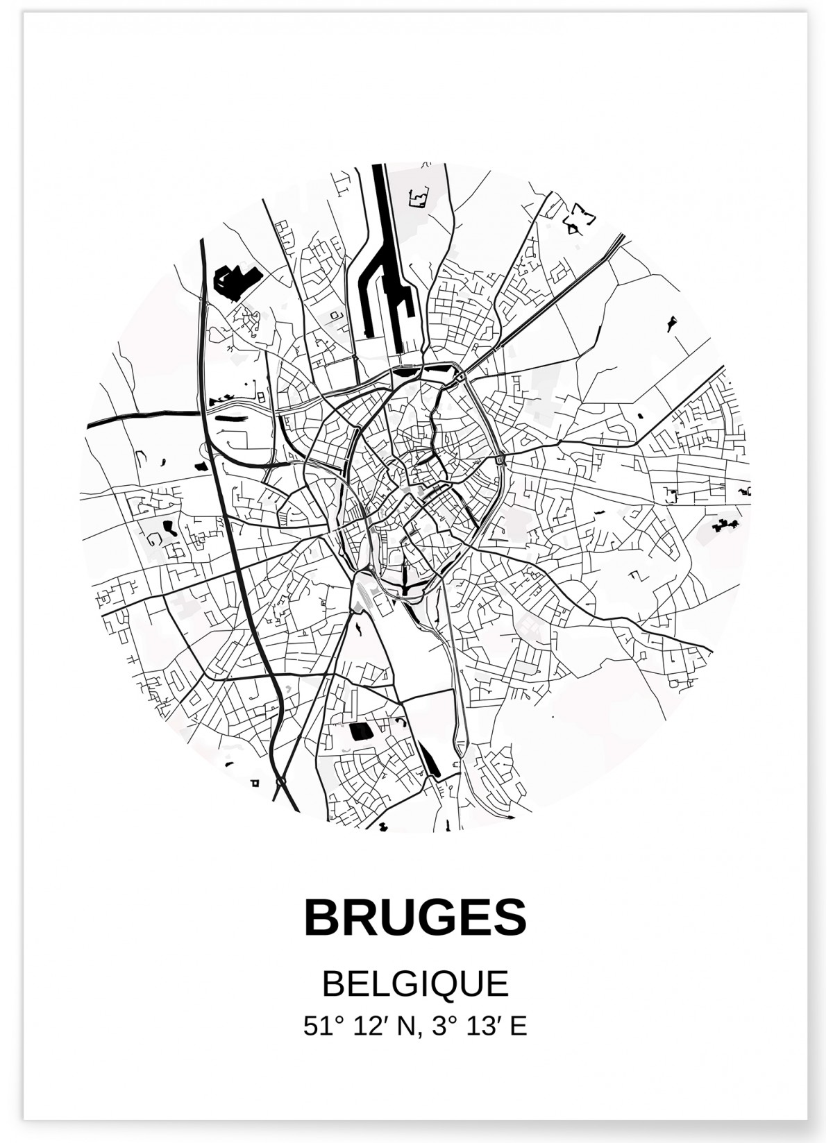 Affiche Carte Bruges