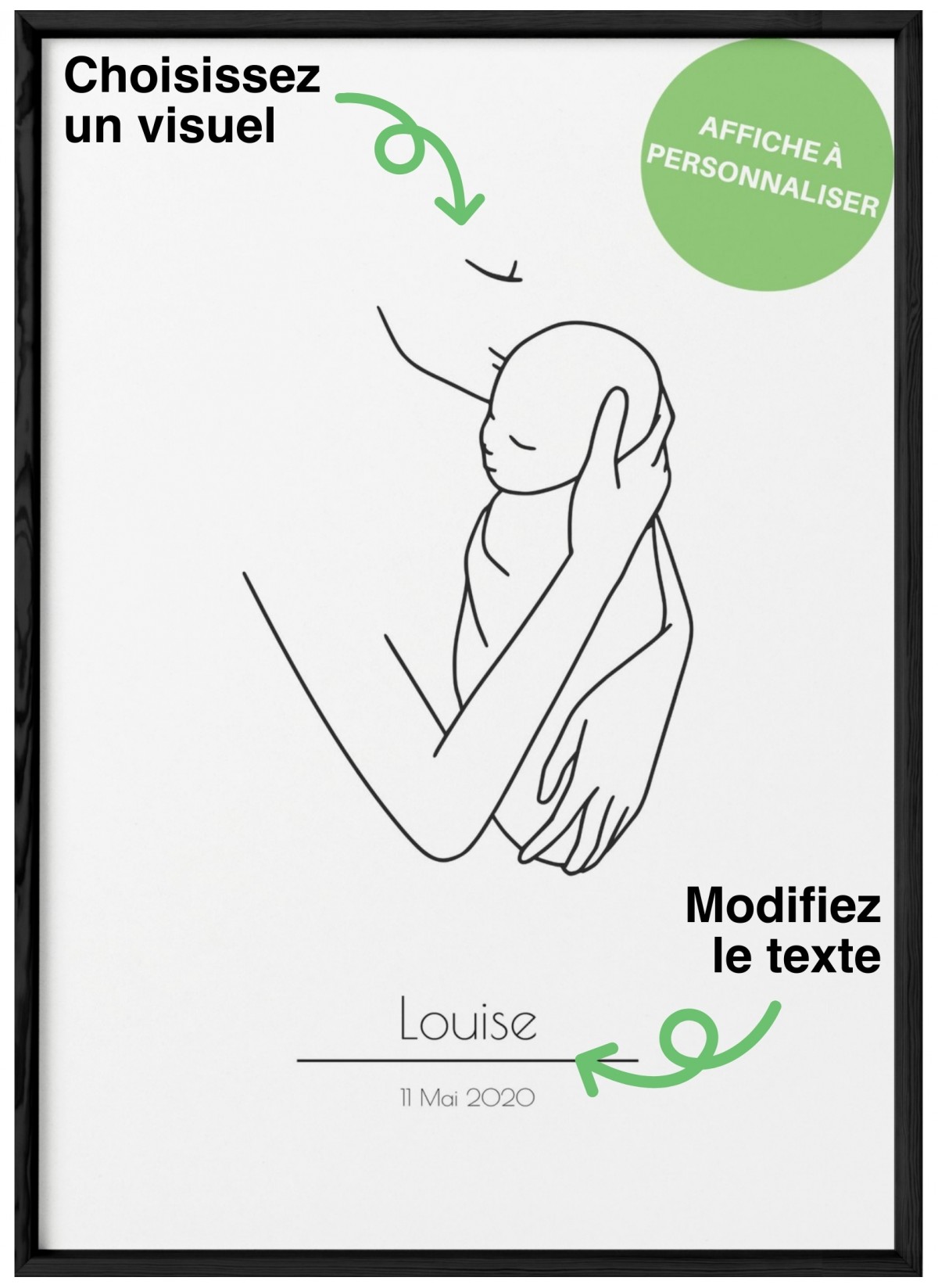 Affiche bébé et maman - prénom personnalisable | L’Afficherie