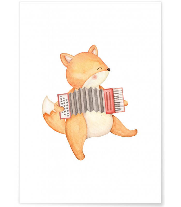 Affiche Enfant Renard Accordéon