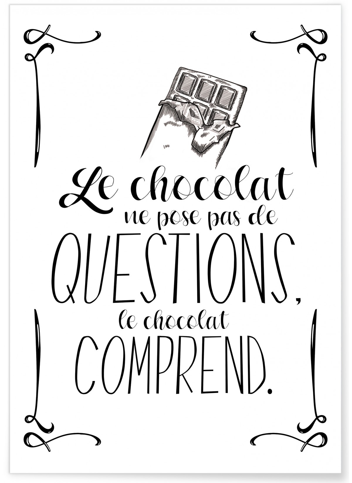 Affiche "Le chocolat ne pose pas de questions..."