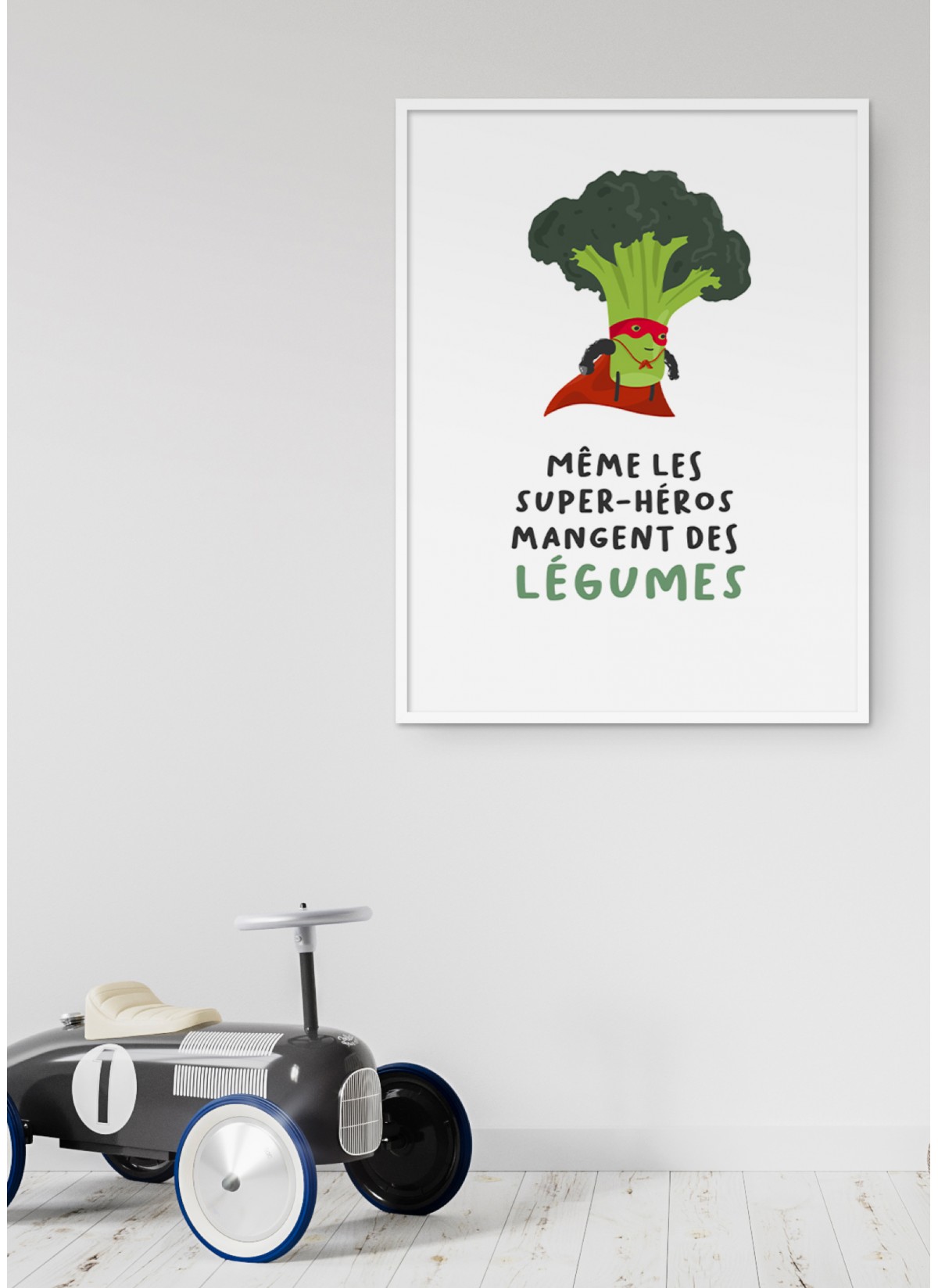 Affiche "Même les super-héros mangent des légumes"