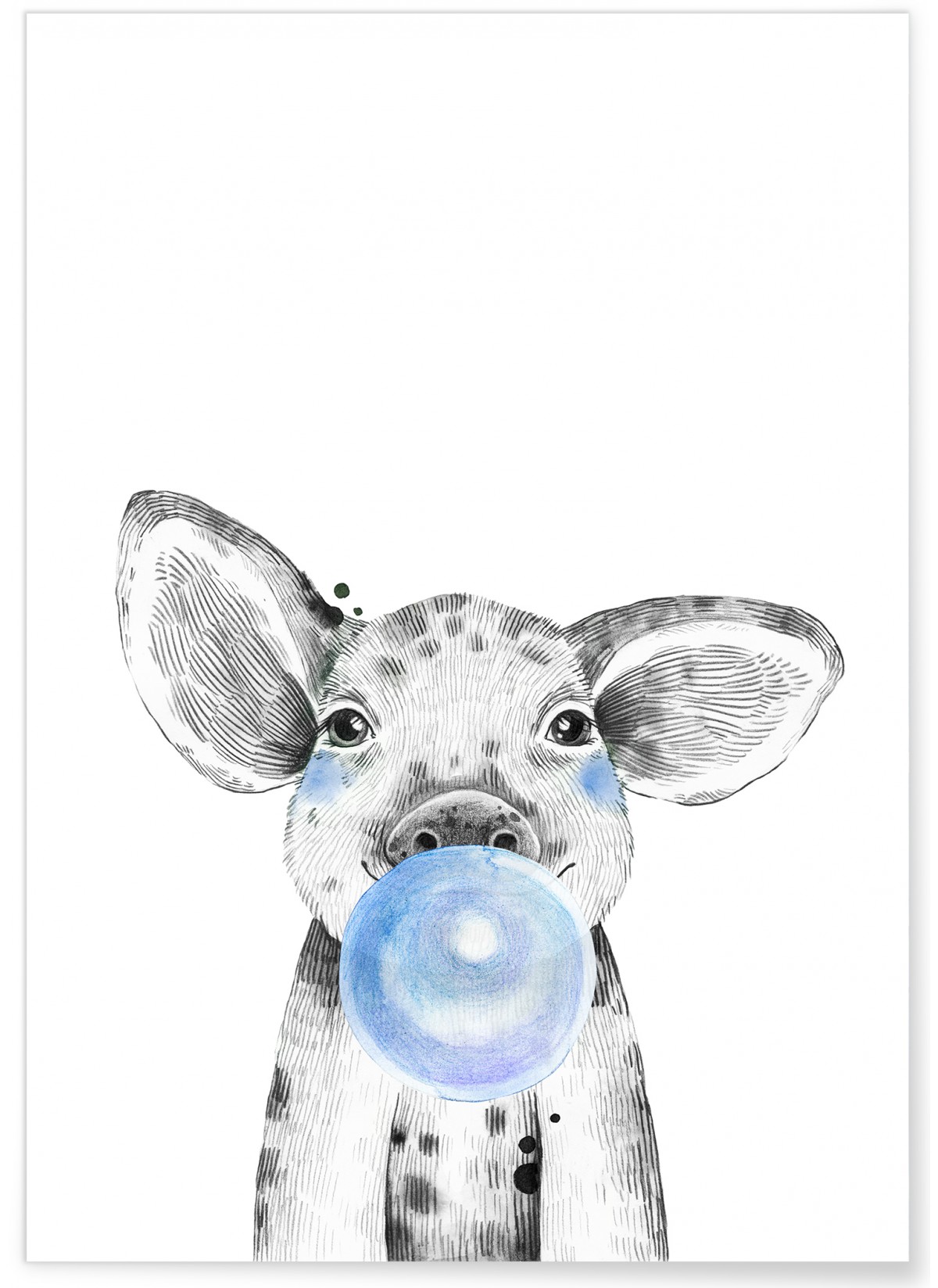 Poster Bulle de bébé Cochon Bleue