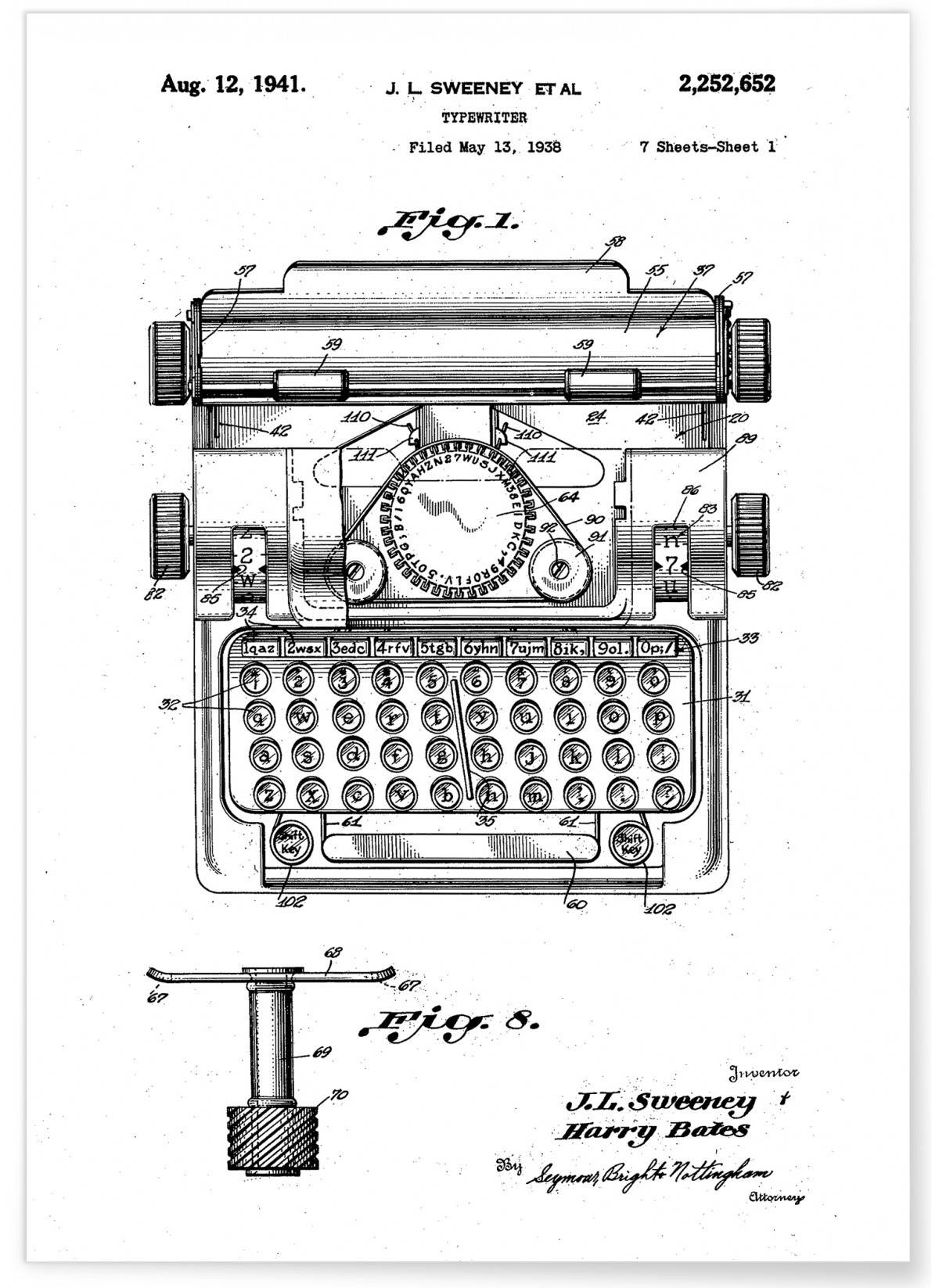 Affiche Brevet Machine à écrire