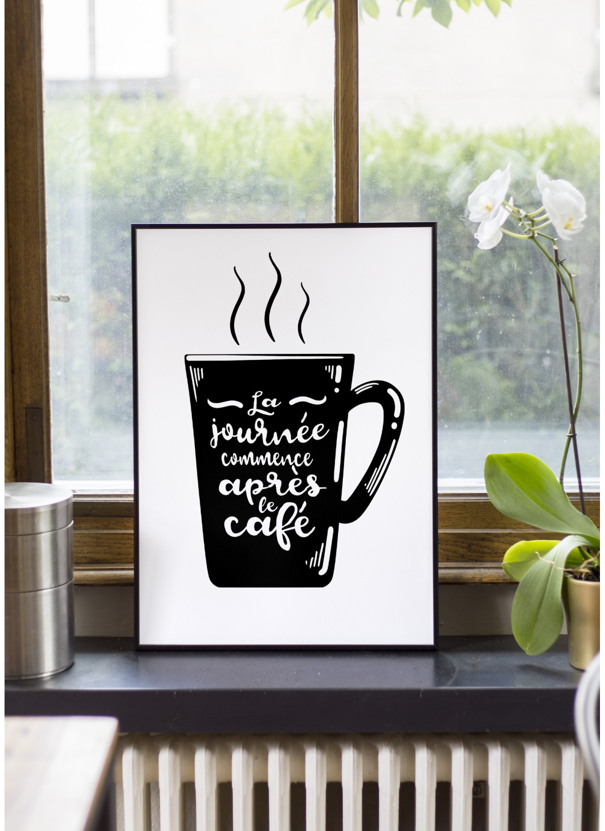 Affiche "La journée commence après le café"