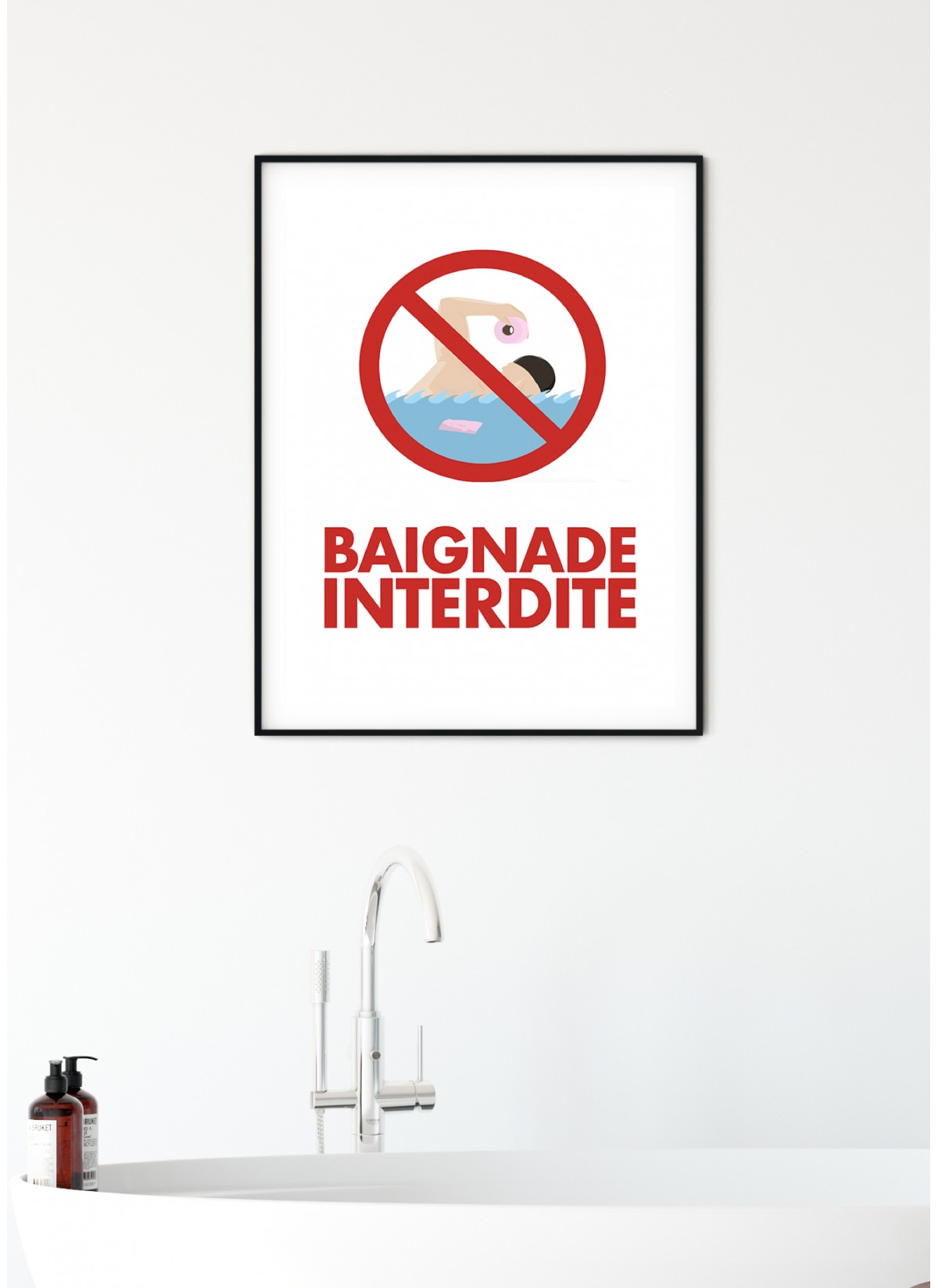 Affiche Baignade interdite dans les toilettes