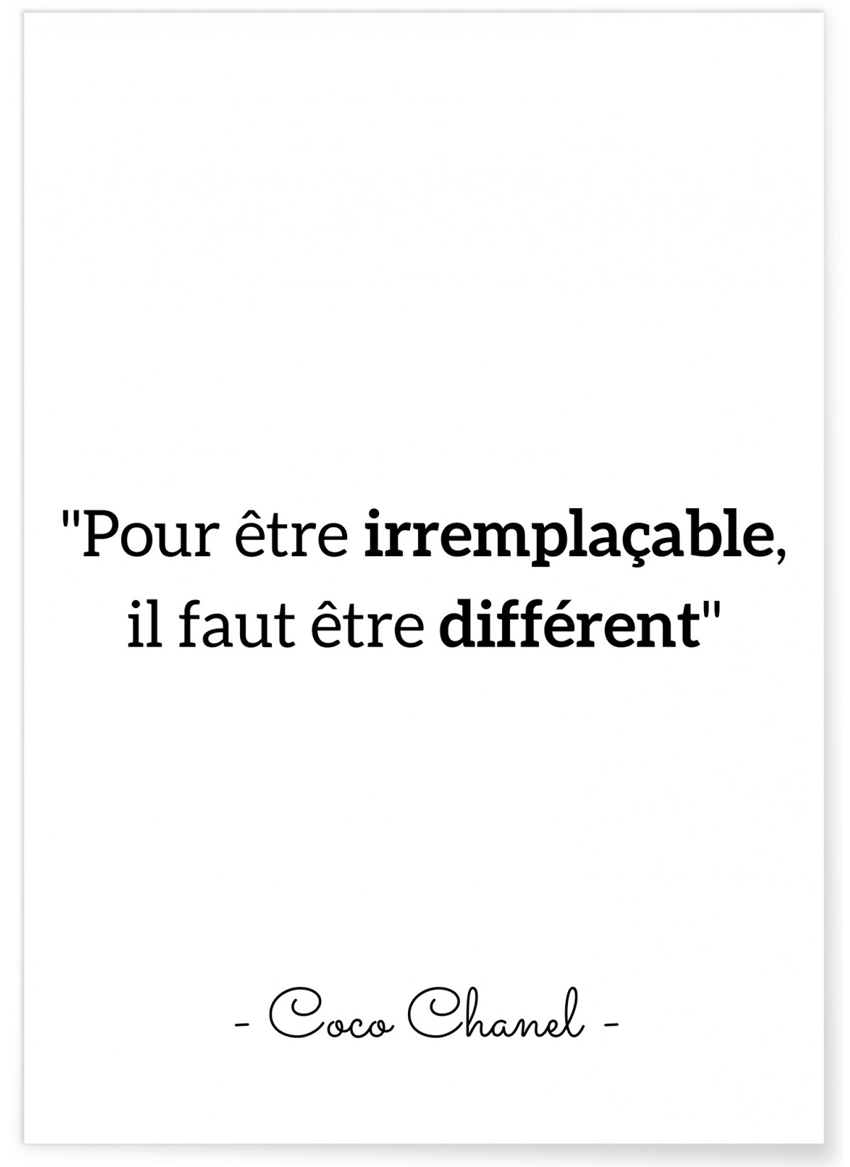 Affiche Citation Coco Chanel : "Pour être irremplaçable…"