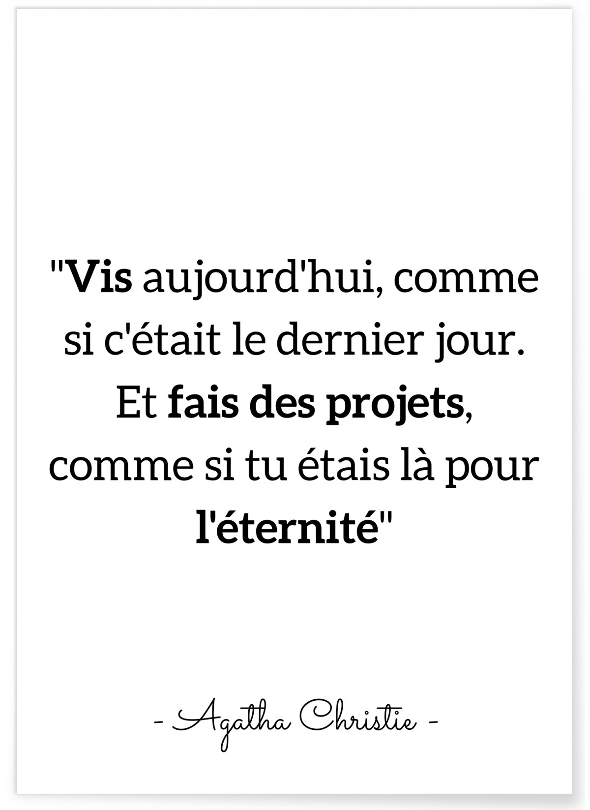 Affiche citation Agatha Christie "Vis aujourd'hui"