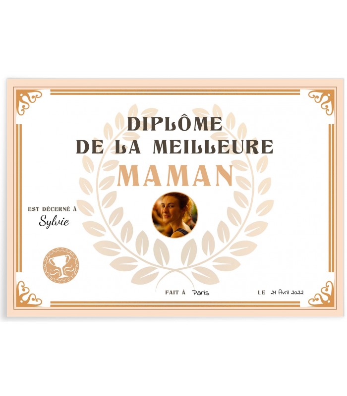 Affiche diplôme meilleure maman, idée cadeau originale