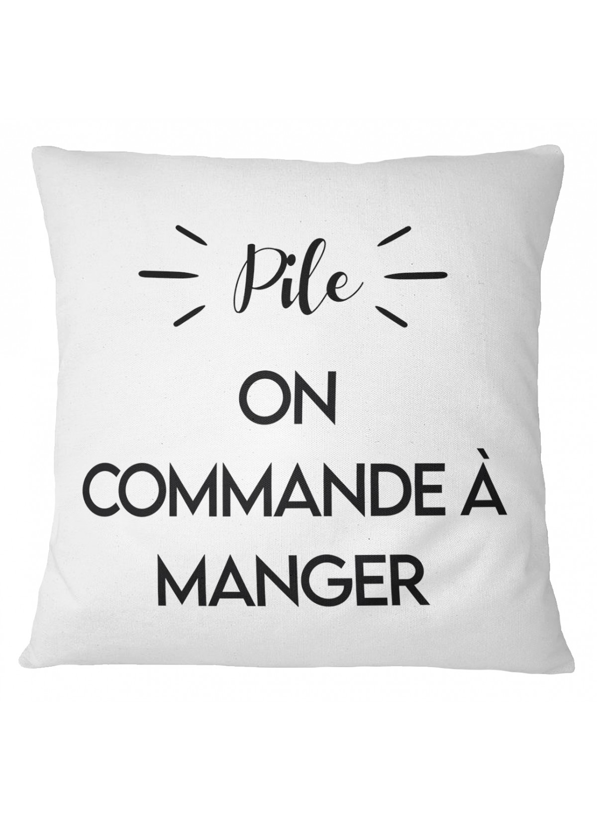 Coussin "Pile : on commande à manger / Face : on se fait à manger"