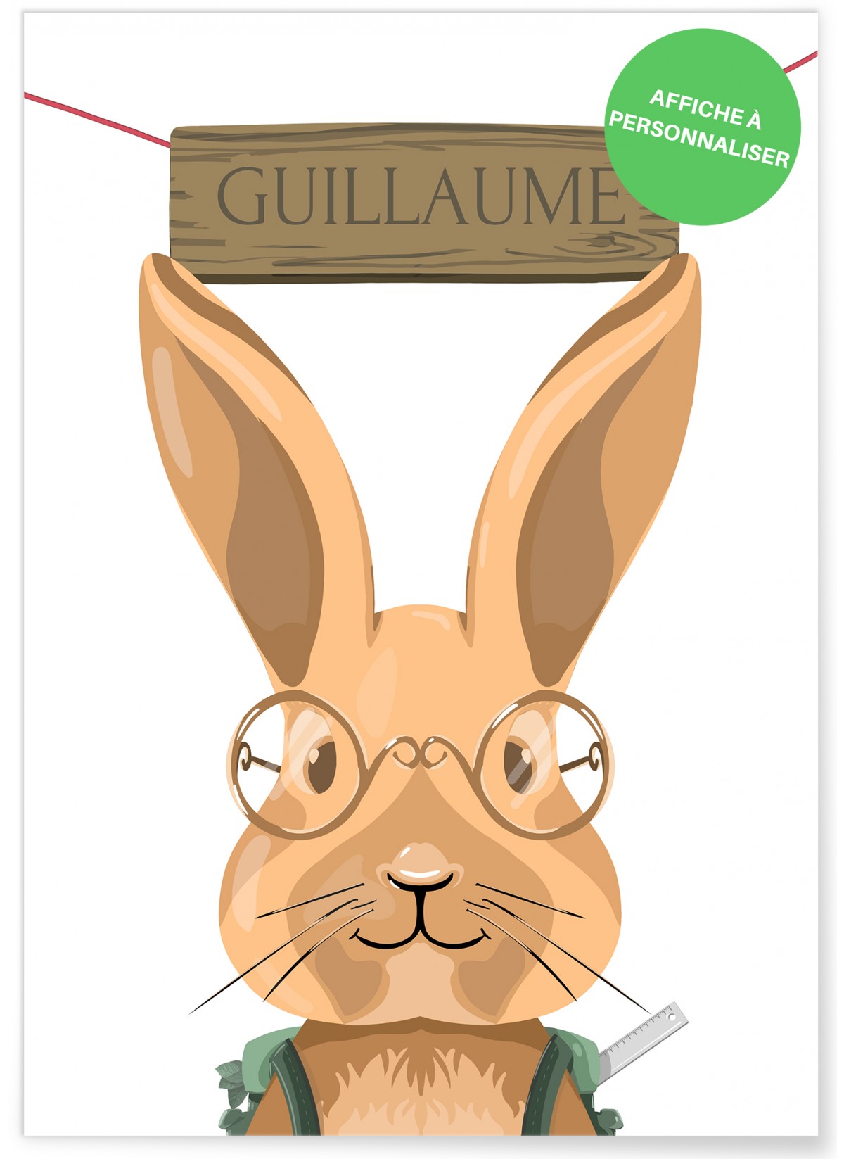 Affiche lapin écolier "prénom"