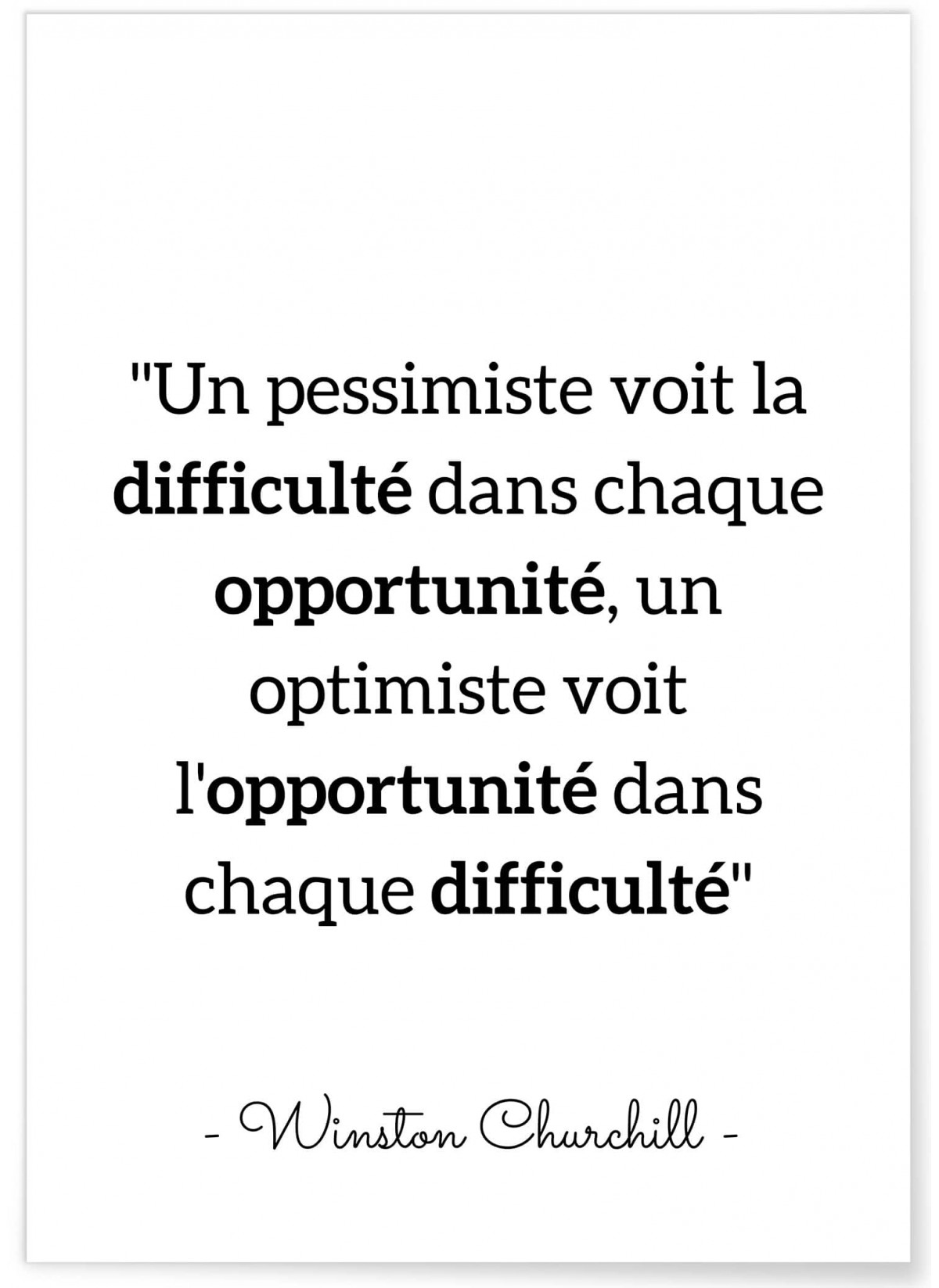 Affiche citation Winston Churchill "Un pessimiste voit la difficulté..."