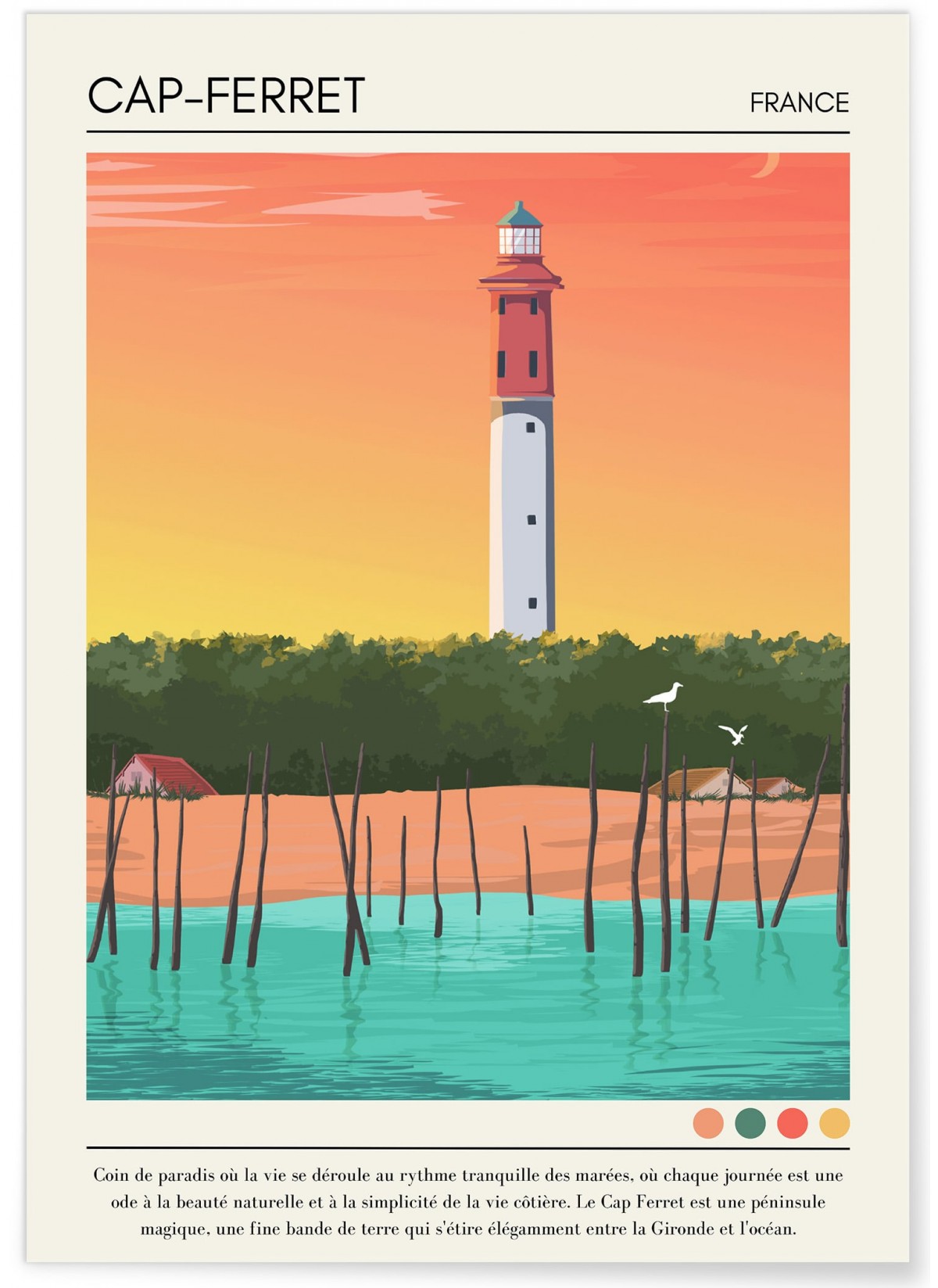 Affiche ville Cap-Ferret Vintage
