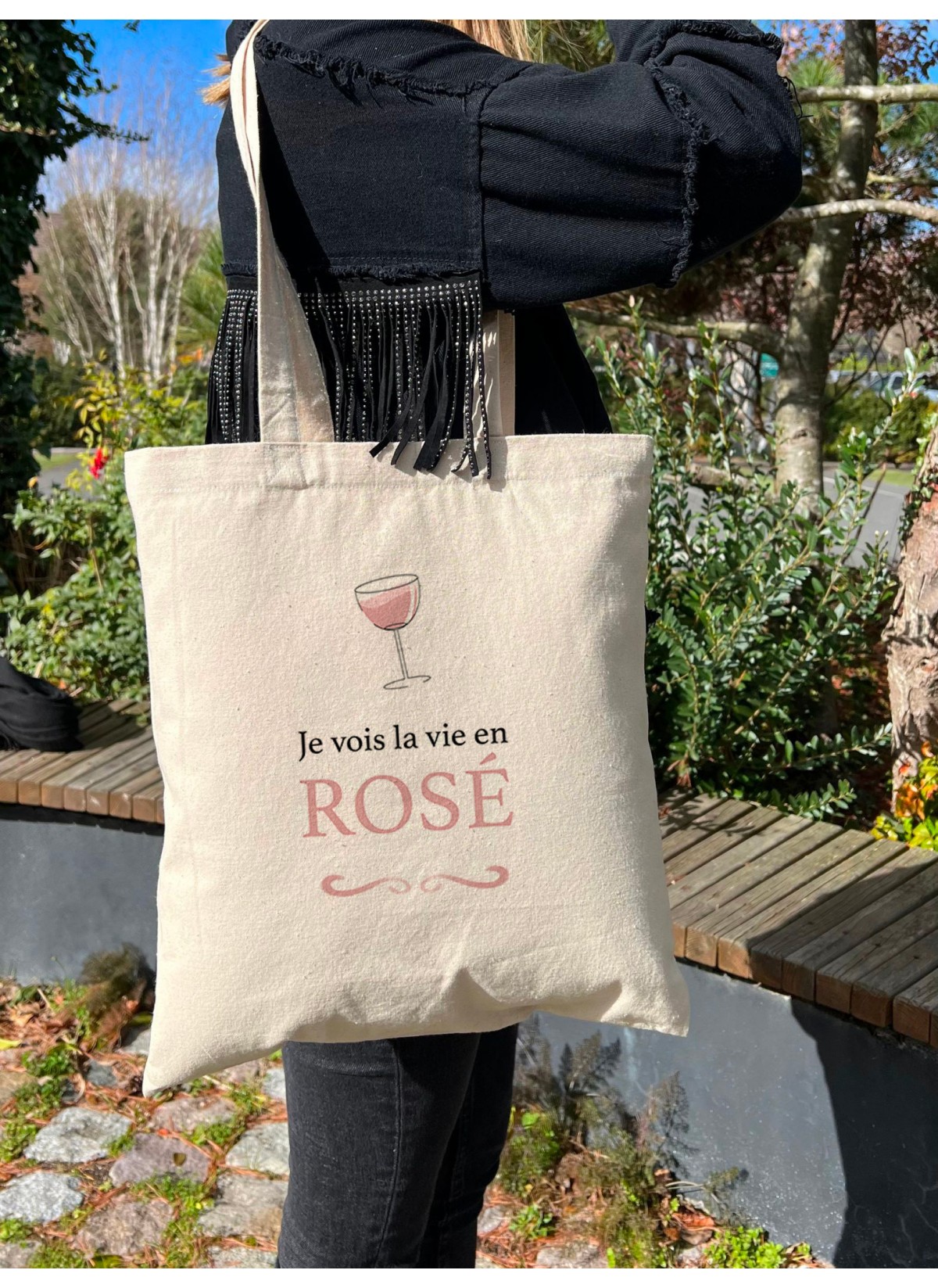 Tote Bag Je vois la vie en rosé