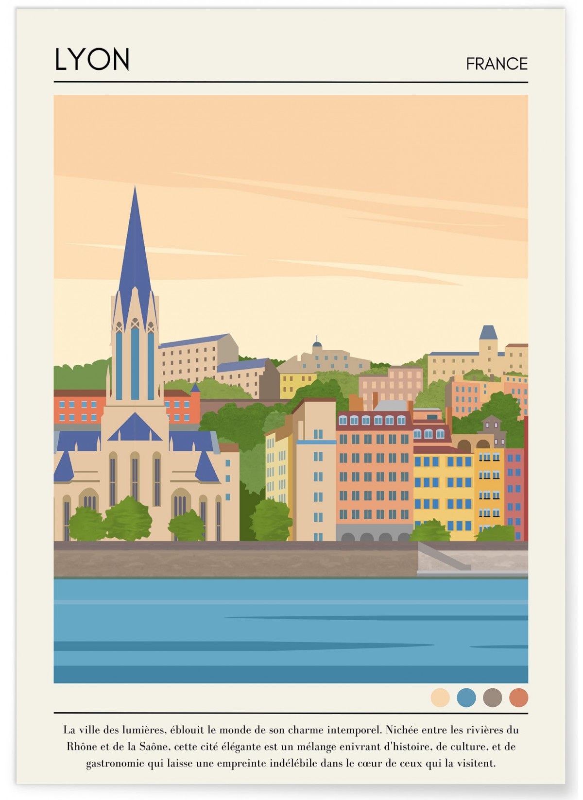 Affiche ville Lyon Vintage
