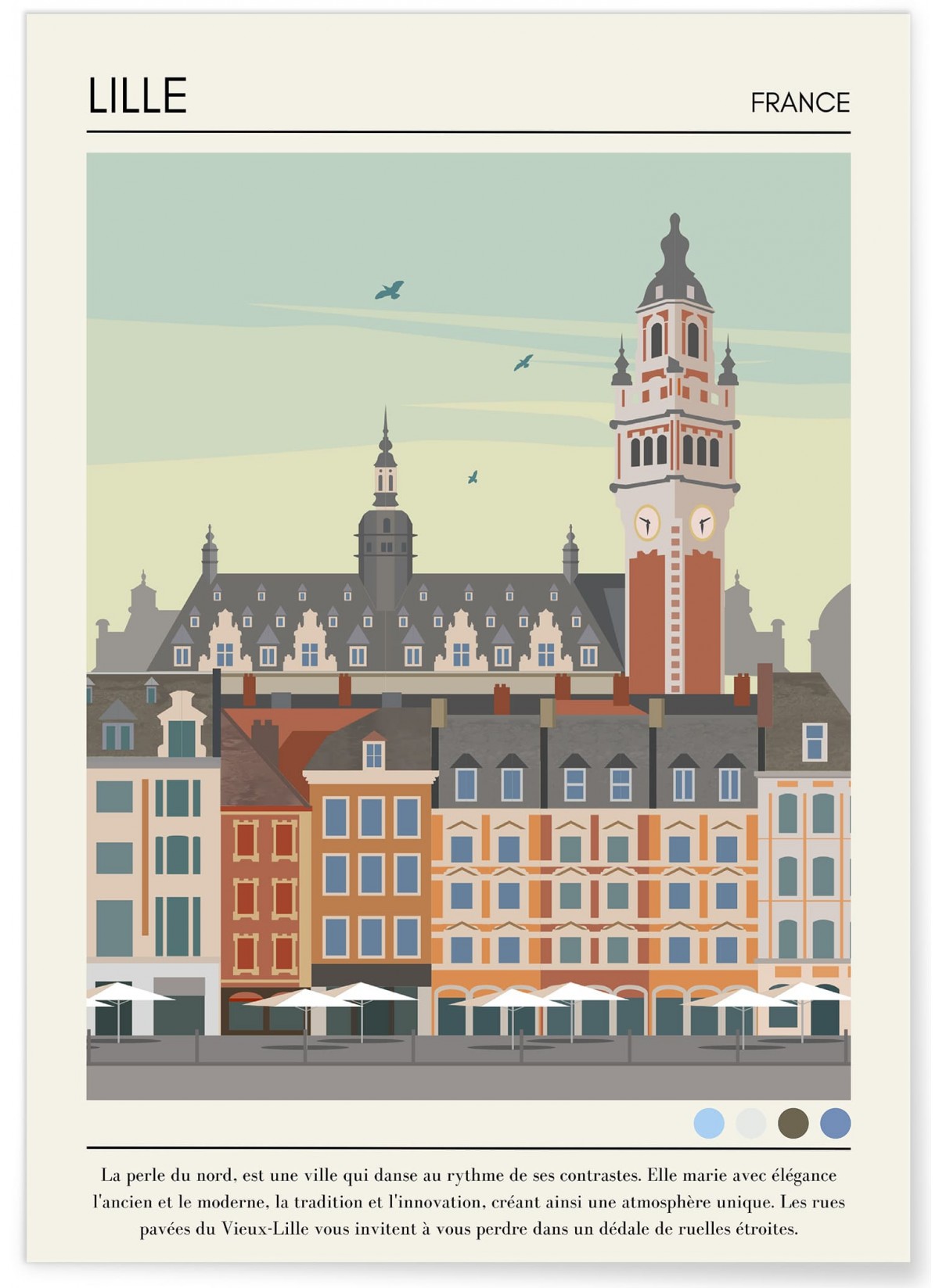 Affiche ville Lille Vintage