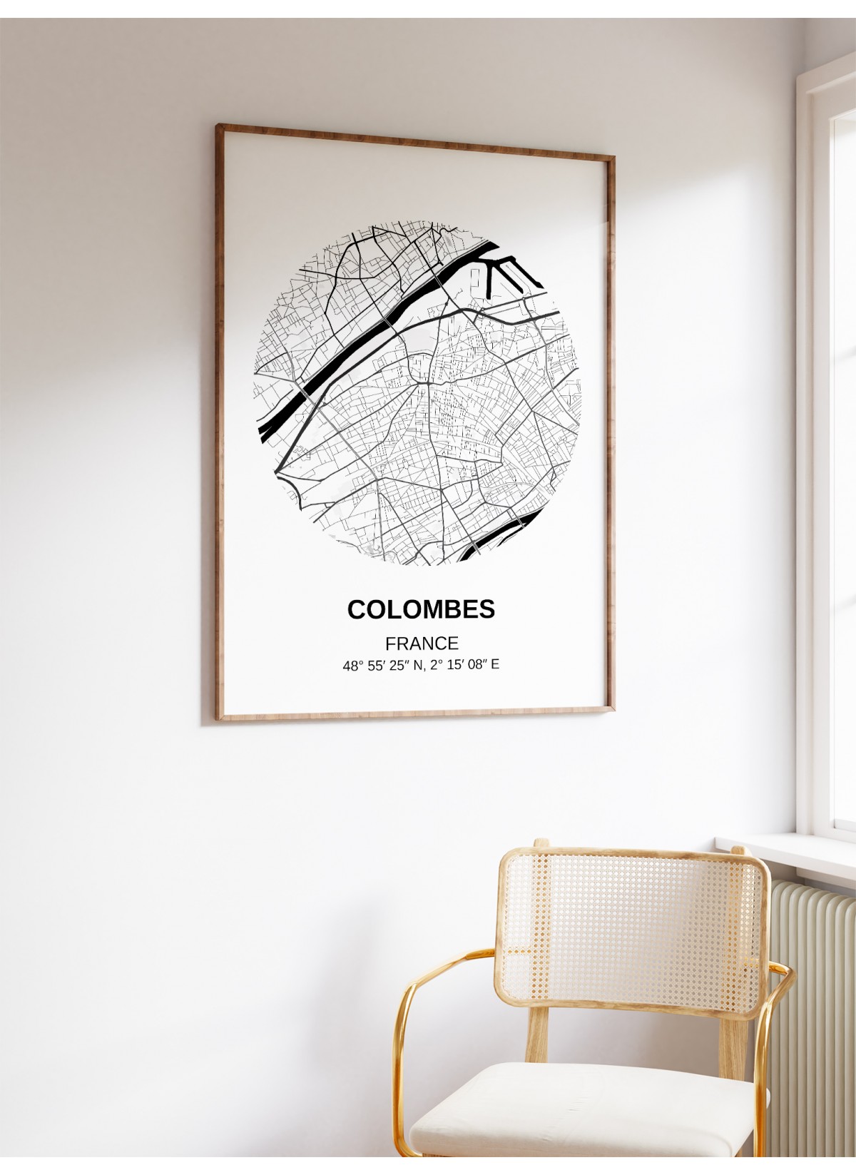 Carte Colombes, Affiche Ville à afficher dans le salon | L’Afficherie