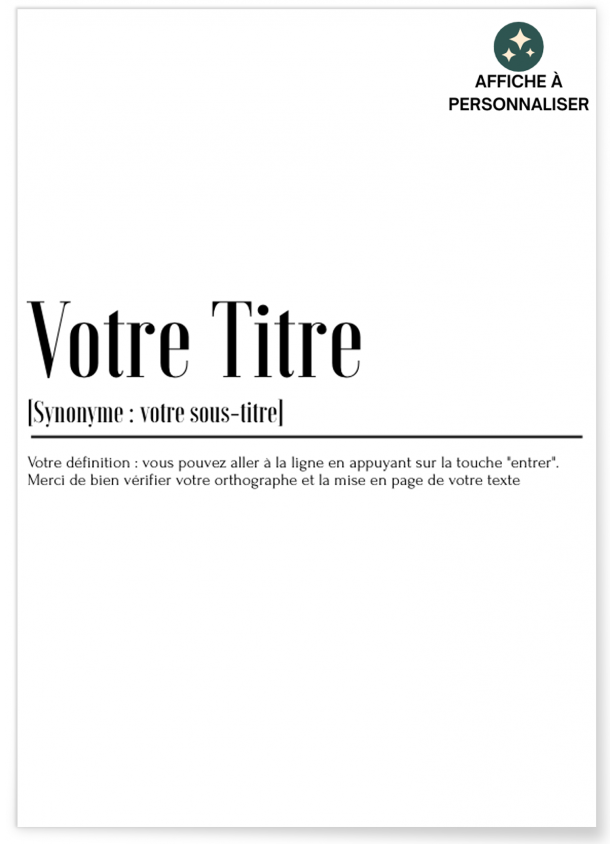 Affiche définition personnalisable