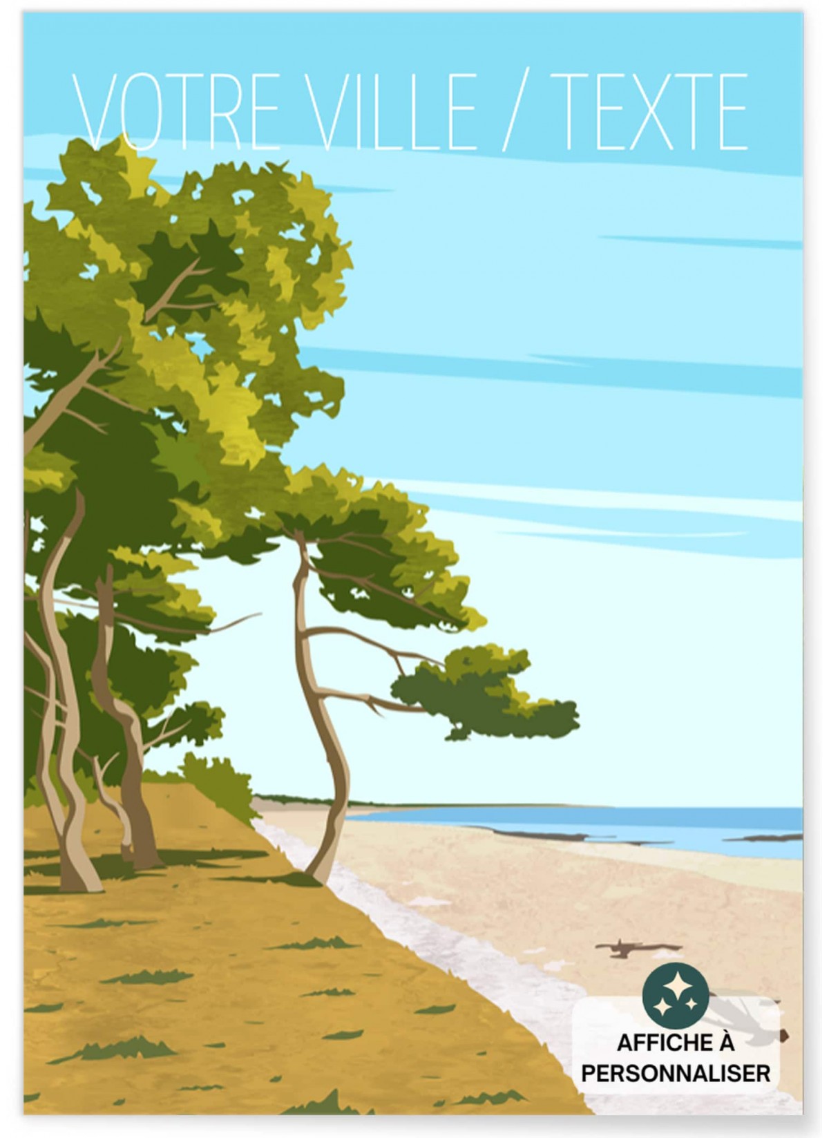 Poster personnalisé plage, décoration murale|  L’Afficherie
