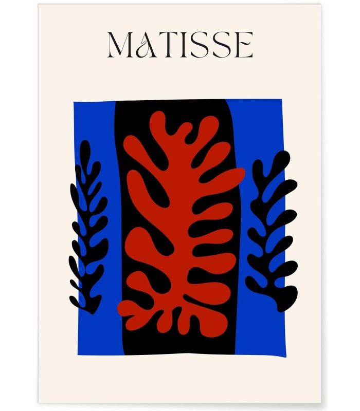 Affiche Matisse "Feuillage Abstrait" – Bleu, rouge et noir