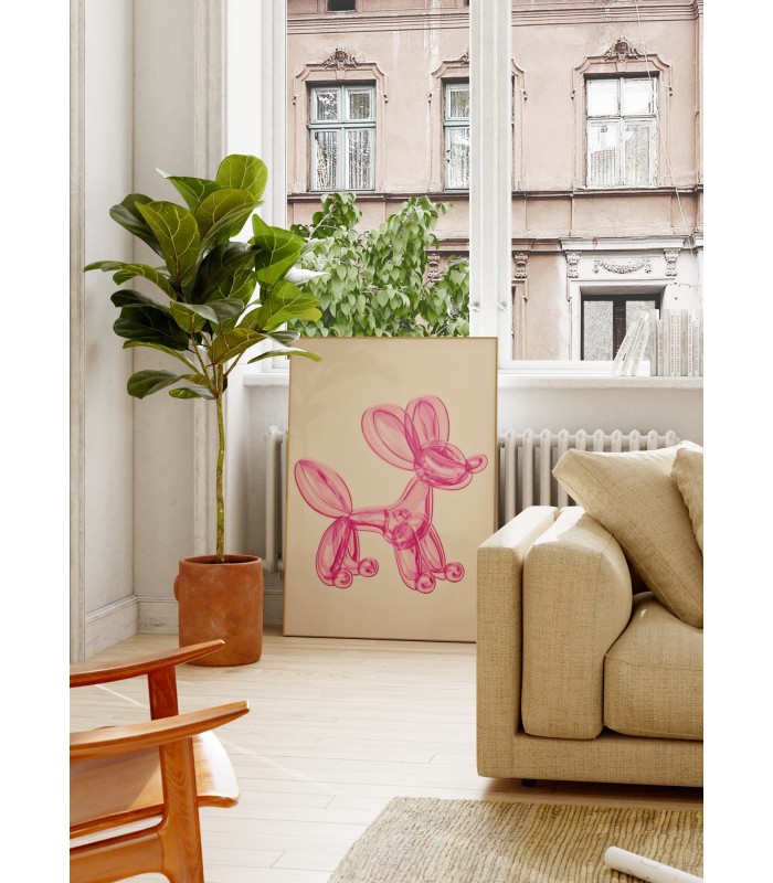 Affiche Ballon Chien Rose