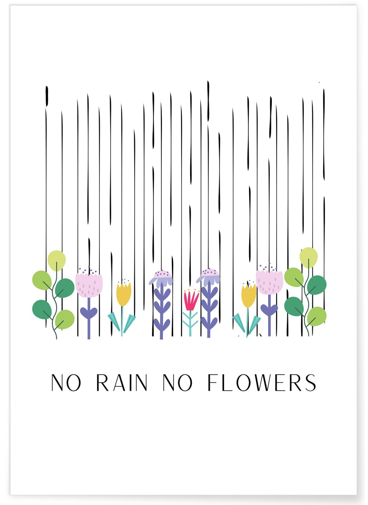 Affiche Motivation No Rain No Flowers
