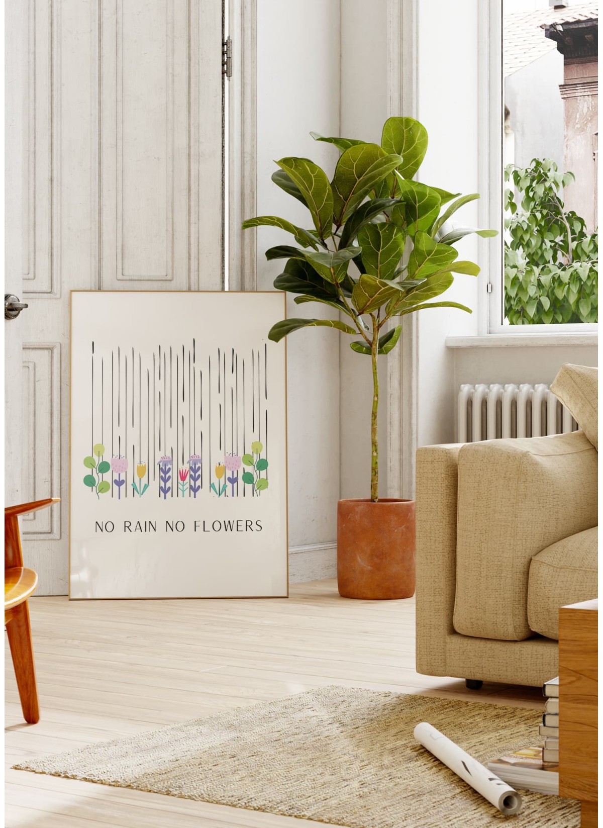 Affiche Motivation No Rain No Flowers