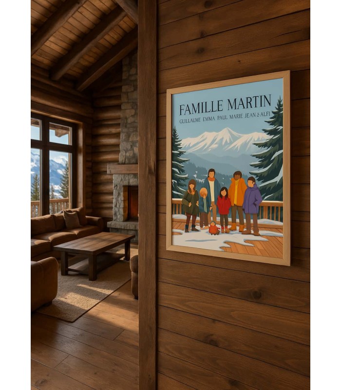 Affiche Famille au ski à personnaliser