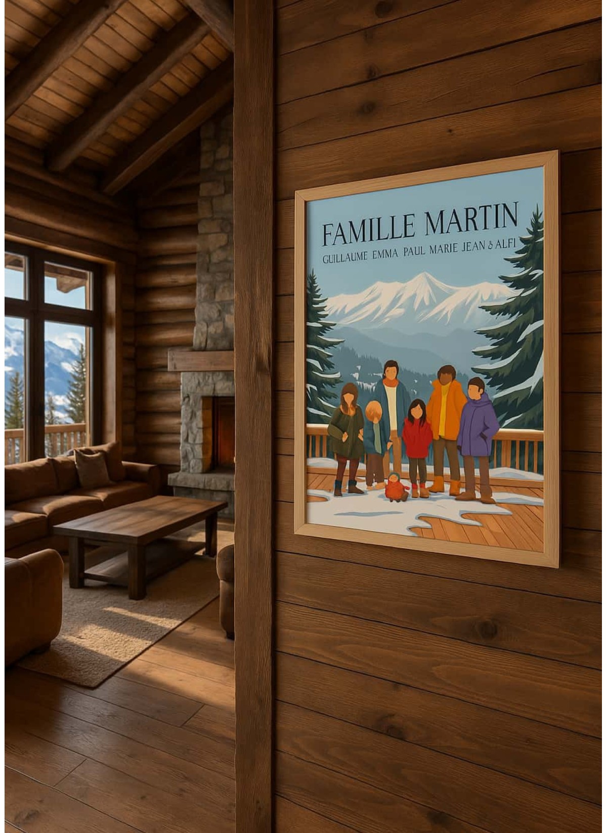 Affiche Famille au ski à personnaliser – Transformez votre famille en Illustration