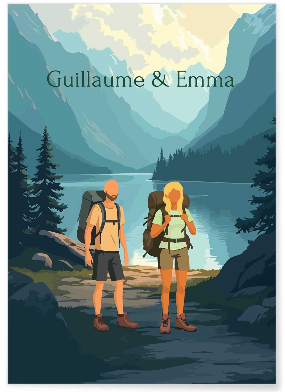 Affiche Couple Randonnée Personnalisée – Gravissez les Sommets de l’Amour ! 🥾⛰️