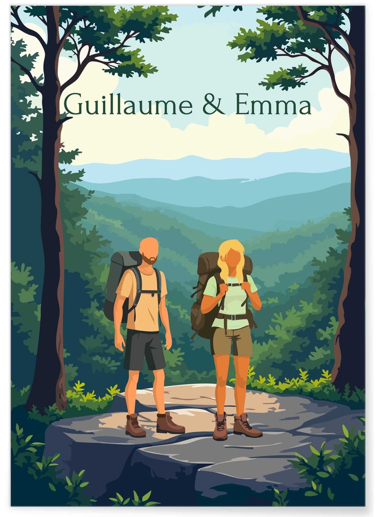 Affiche Couple Randonnée Personnalisée – Gravissez les Sommets de l’Amour ! 🥾⛰️