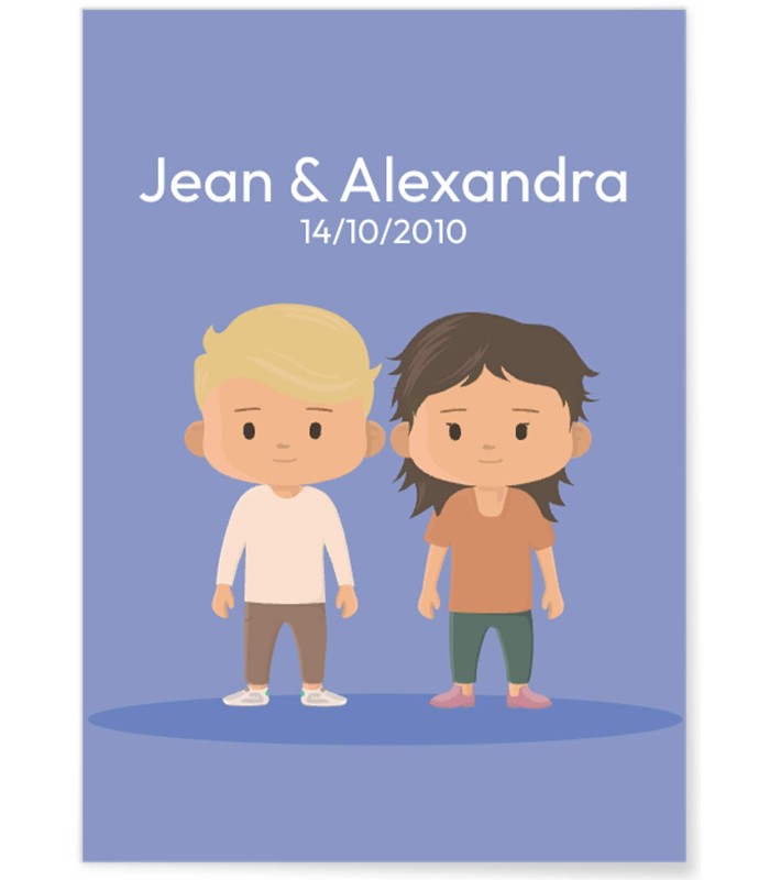 Affiche couple personnalisée style cartoon | Cadeau Saint-Valentin original