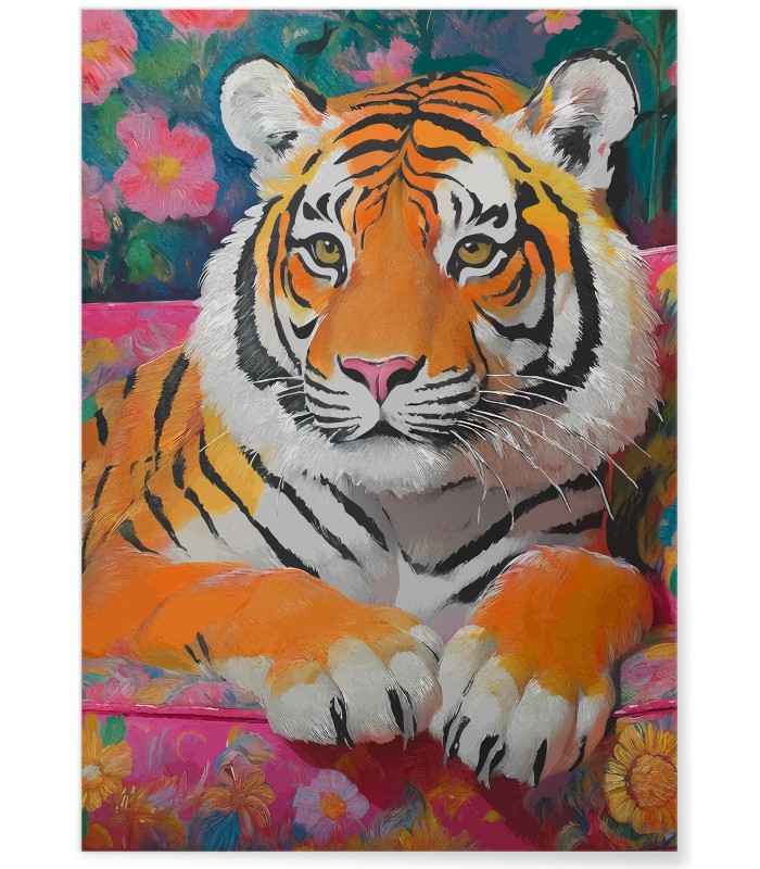 Affiche Tigre canapé fleuri