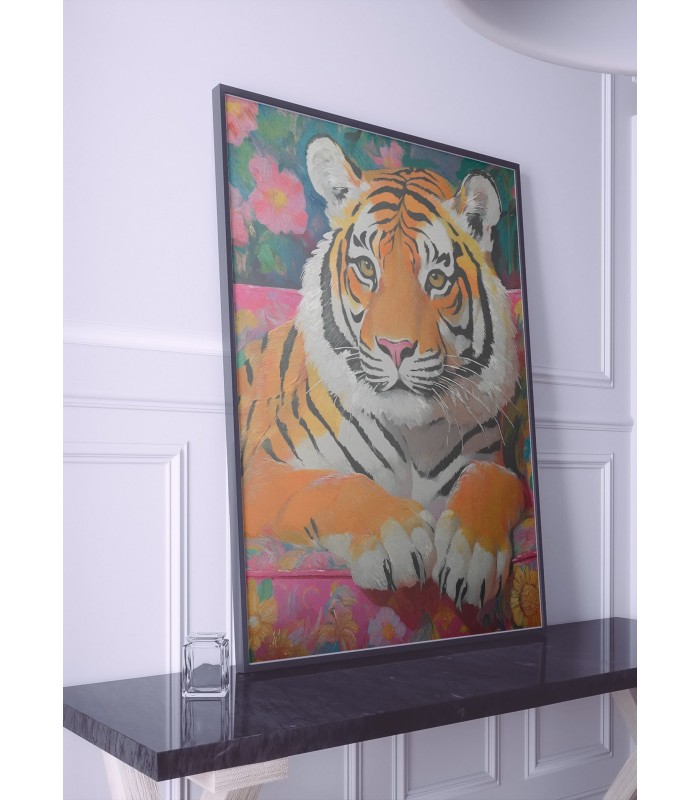 Affiche Tigre canapé fleuri