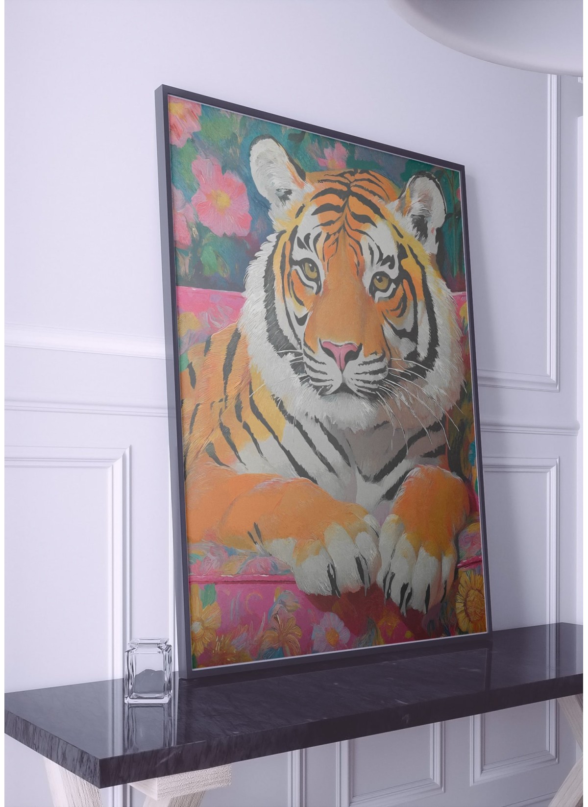Affiche Tigre canapé fleuri