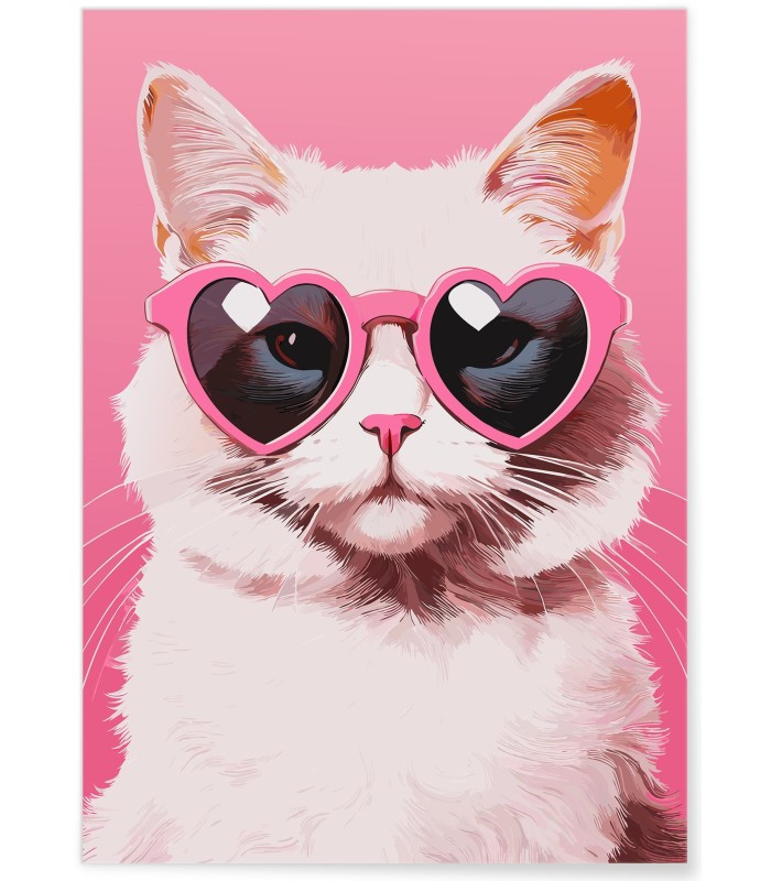Affiche Chat lunettes coeur