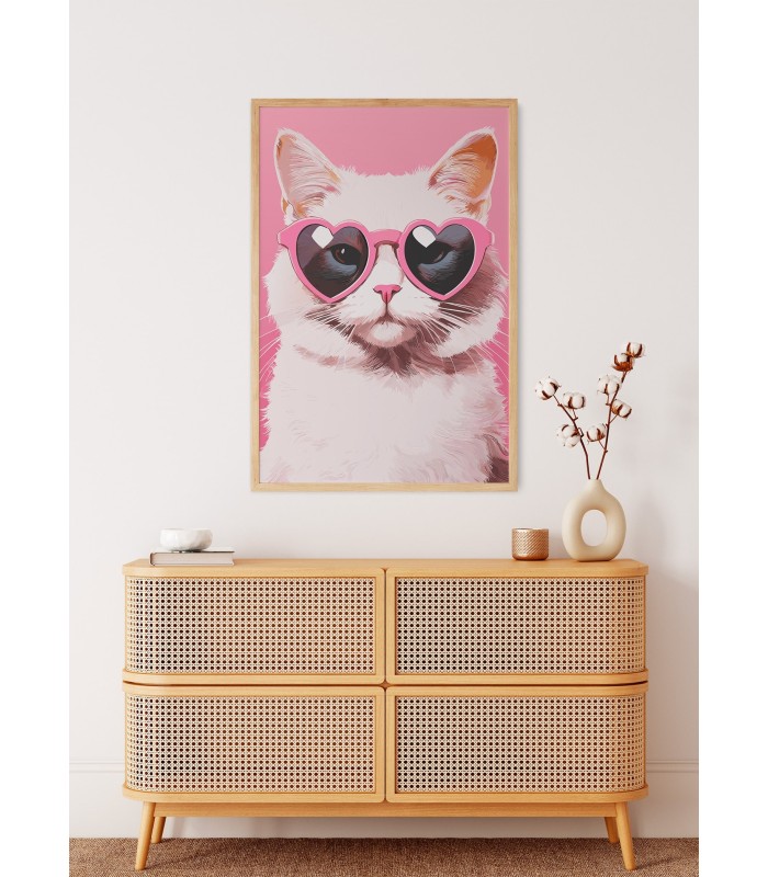 Affiche Chat lunettes coeur