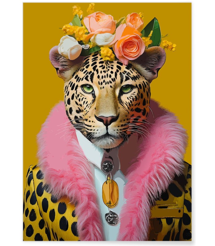 Affiche Léopard chic fleuri