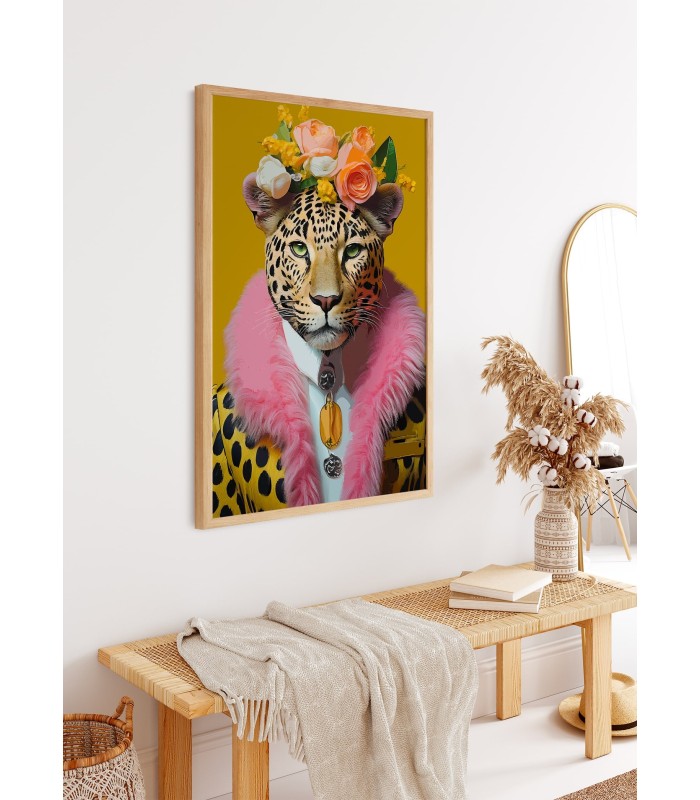 Affiche Léopard chic fleuri