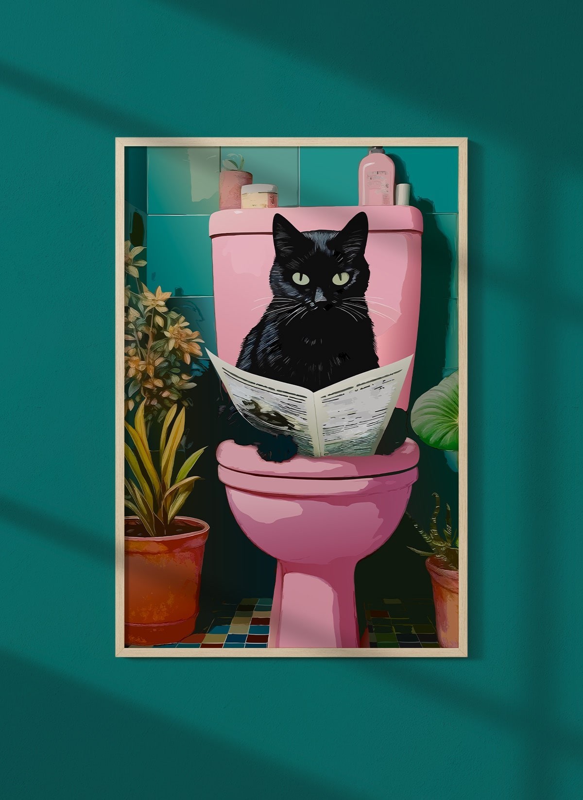 Affiche Chat noir toilettes