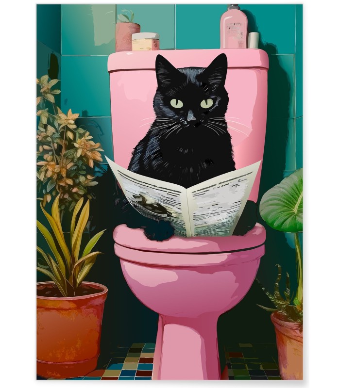 Affiche Chat noir toilettes
