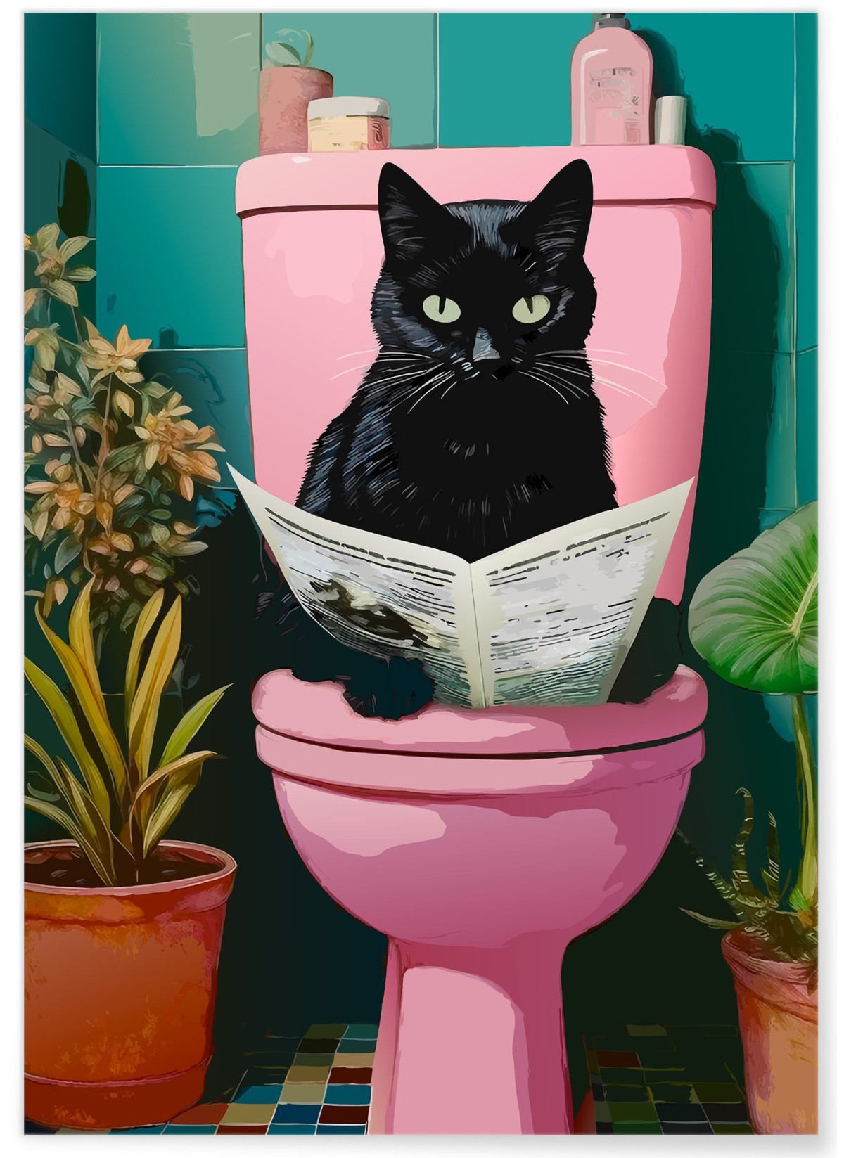 Affiche Chat noir toilettes