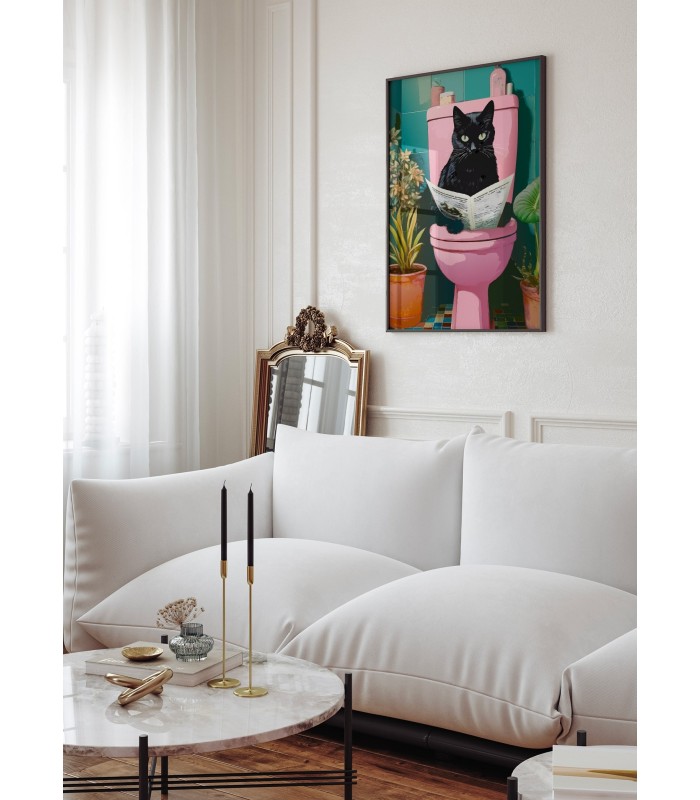 Affiche Chat noir toilettes