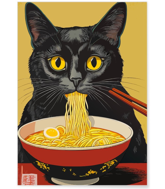 Affiche Chat ramen japonais