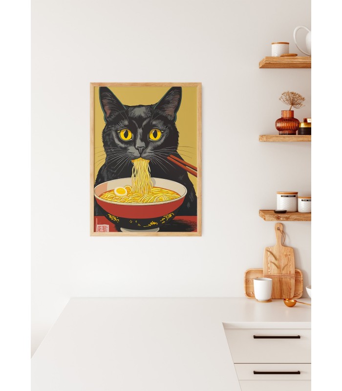 Affiche Chat ramen japonais