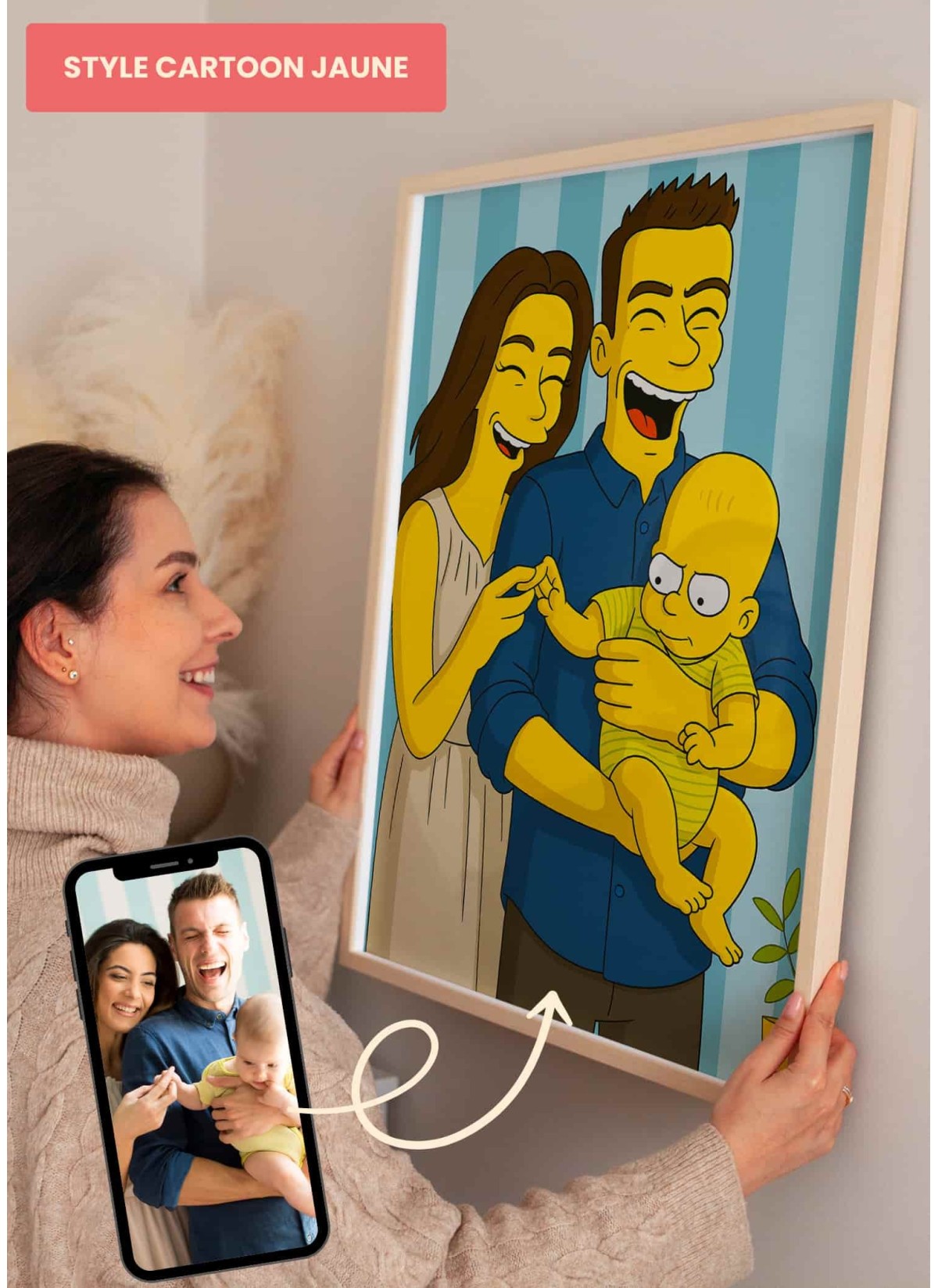 Affiche Cartoon Personnalisée (IA) – Votre portrait en style cartoon jaune | LAFFICHERIE