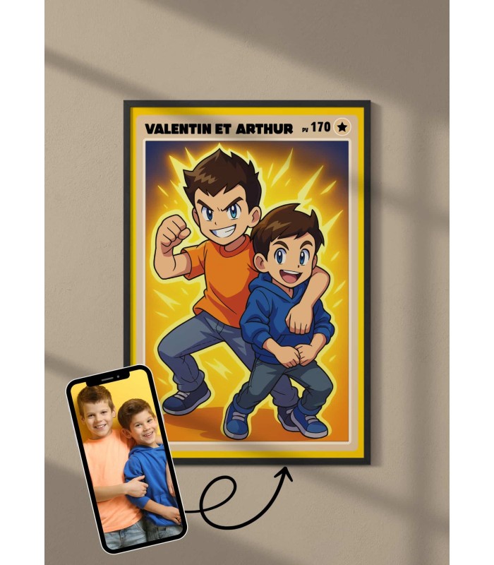 Affiche Carte de Collection Personnalisée | Portrait Manga Frère et soeur | LAFFICHERIE
